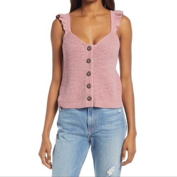 Madewell M Ruffle-Strap Button-Front Sweater Tank Top - Picture 1 of 14